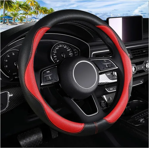 Miniatura 10 de Funda negra para volante de automóvil, antideslizante, transpirable, cómoda, de cuero PU, lindo protector universal, accesorios interiores de Rosa