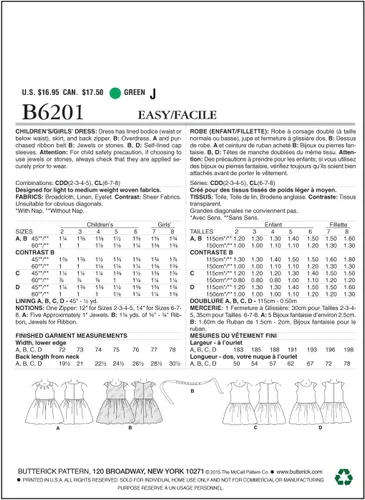 Miniatura 3 de Butterick Patterns B6201CDD Vestido para niño/niña, CDD (2-3-4-5)