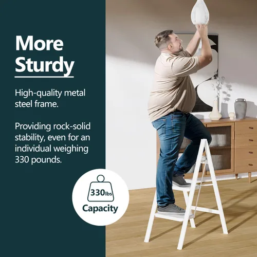 Miniatura 2 de WOA WOA Escalera para el hogar, taburete plegable para cocina con pedales antideslizantes, escaleras resistentes que soporta hasta 330 libras, Blanco