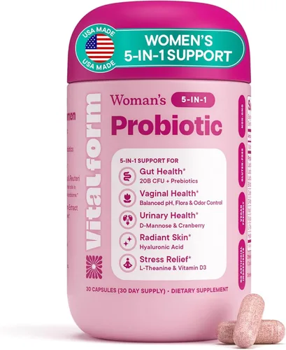Probiótico para mujeres 20 mil millones de CFU – Apoyo diario 5-en-1 para la salud digestiva, vaginal y urinaria – con arándano, D-manosa,