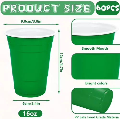Miniatura 2 de Whaline 60 vasos de plástico para el Día de San Patricio de 16 onzas, vasos desechables de oro verde para fiestas irlandesas, suministros de fiesta