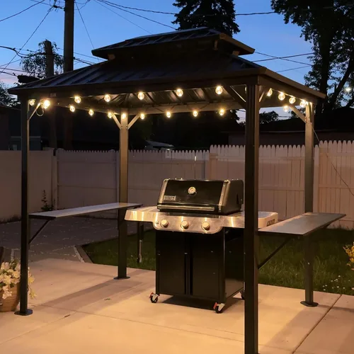 Miniatura 2 de PURPLE LEAF Glorieta de 6' X 8' con techo rígido para parrilla de patio, glorieta de barbacoa de aluminio con toldo, 24 bombillas LED transparentes