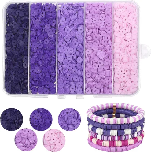 Miniatura 14 de 3500 cuentas de arcilla multicolor para hacer pulseras, cuentas de arcilla polimérica Heishi de 0.236 pulgadas, disco redondo plano para fabricación