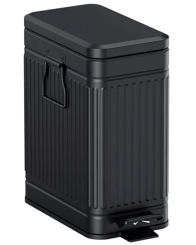 Basurero pequeño con tapa, cierre suave, de acero inoxidable de 6 litros/1.6 galones, cubo de basura de metal con pedal para baño, dormitorio, Negro