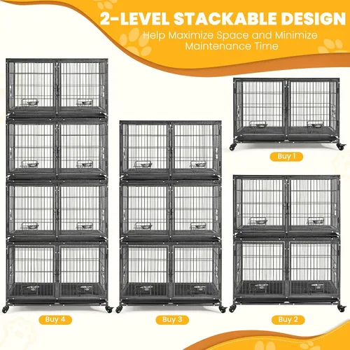 Miniatura 9 de Yaheetech Jaula Apilable para Perros con Divisor de 43'' Rodante Jaula de Servicio Pesado para Perros con Parte Superior Abierta/2 Bandejas