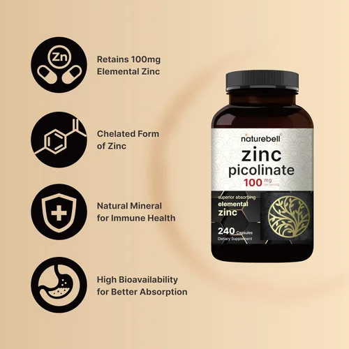 Miniatura 4 de Picolinato de zinc de alta potencia 100 mg – 240 cápsulas, forma biodisponible de zinc para apoyo inmunológico y salud de la piel – Sin OMG y gluten