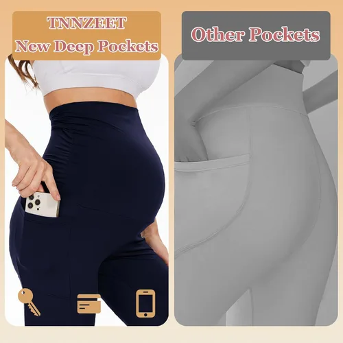 Miniatura 4 de TNNZEET Leggings de maternidad sobre el vientre con bolsillos, pantalones negros de entrenamiento para yoga y embarazo