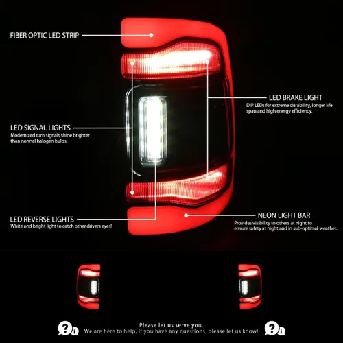 Miniatura 2 de Autozensation Compatible con Dodge Ram 1500 2500 3500 2009-2018, conjunto de par izquierdo y derecho, luces traseras LED negras con barra de luz LED
