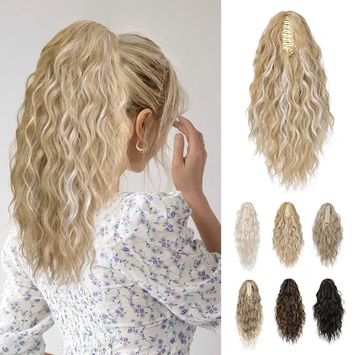 Miniatura 31 de REECHO Extensión de cola de caballo, extensión de cola de caballo de 18 pulgadas con clip de garra para mujer, extensiones de cabello largo, rizado