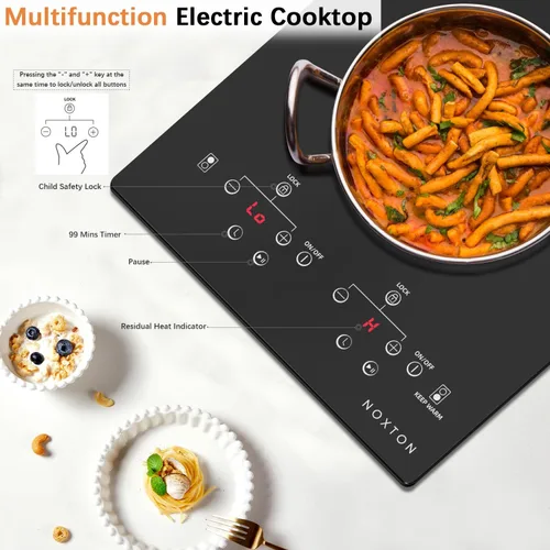 Miniatura 5 de Noxton Estufa eléctrica de 110 V, 2 quemadores, estufa eléctrica de 12 pulgadas, quemador de encimera y estufa de cerámica incorporada, temporizador