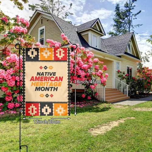 Miniatura 2 de Bandera de jardín del Mes de la Herencia Nativa Americana 2023 de doble cara vertical al aire libre, letrero decorativo de bienvenida para el hogar