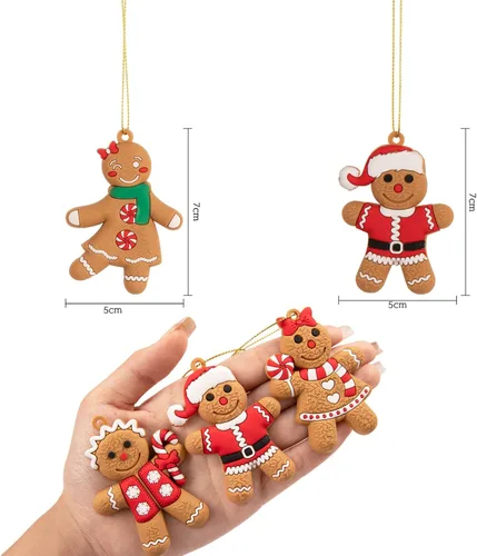 Miniatura 2 de Whaline Juego de 15 adornos de Navidad de pan de jengibre de 2 x 3 pulgadas, figuras colgantes para árbol de Navidad, temporada festiva, decoración