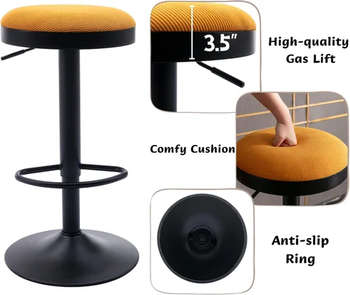 Miniatura 3 de CIMOTA Juego de 2 taburetes de bar redondos giratorios con espalda descubierta ajustable, taburete de bar moderno industrial para cocina, hogar
