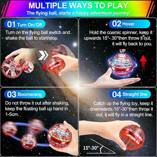 Miniatura 6 de Vantexi Juguete de bola de orbe volador, LED de paracaídas actualizado 2026, mini bola de gravedad mágica controlada a mano, boomerang de globo Rojo