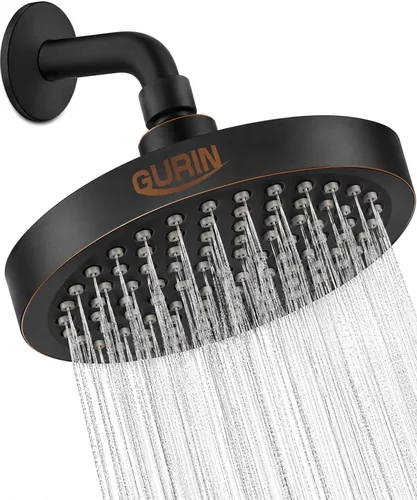 GURIN Cabezal de ducha de alta presión tipo lluvia, cabezal de ducha de baño de lujo con ángulos ajustables, boquillas de silicona antiobstrucción -