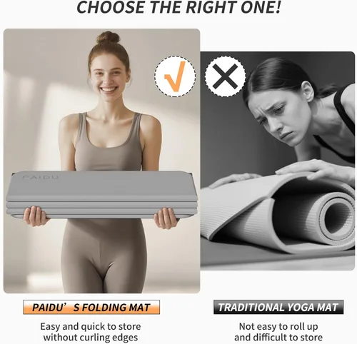 Miniatura 6 de PAIDU Esterilla de yoga plegable para fitness, extra gruesa de 2/5 pulgadas (0.394 in) TPE antideslizante certificado SGS 75 x 26 pulgadas extra