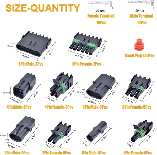 Miniatura 2 de VIGRUE Juego de 20 conectores de 1/2/3/4/6 pines, kit de conectores impermeables para cables eléctricos automotrices