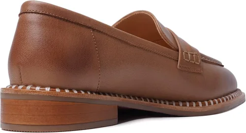 Miniatura 5 de FOGEENA Mocasines de cuero mate para mujer, estilo casual, sin cordones, punta redonda, tacón bajo grueso, zapatos de vestir de 1 pulgada