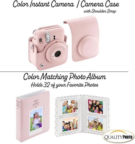 Miniatura 4 de Fujifilm Cámara instantánea Instax Mini 12 con funda, 20 impresiones de Fujifilm (rosa flor), calcomanías decorativas, marcos, álbum de fotos y más