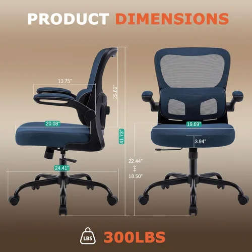 Miniatura 3 de AreShark Silla de oficina ergonómica, cómoda silla de escritorio con soporte lumbar ajustable, silla de computadora de malla con ruedas, Azul marino