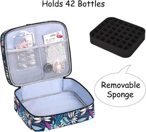 Miniatura 6 de Organizador de esmalte de uñas de doble capa, capacidad para 42 botellas, almacenamiento de esmalte de uñas con asa, estuche organizador de bolsa