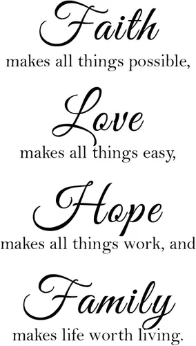 Newclew Faith & Love Make Life Possible, Hope Works, Family Makes Life Worth Living Worth Living - Calcomanía para decoración de pared, diseño de