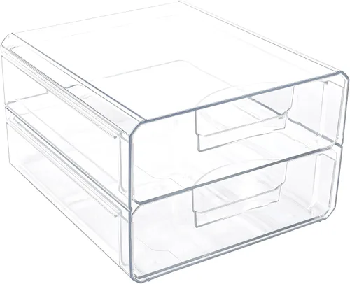 Cajones de almacenamiento apilables transparentes, organizador de cajones de maquillaje acrílico con 2 cajones, contenedores de almacenamiento