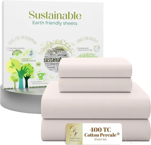 Miniatura 11 de Purity Home - Juego de sábanas 100% algodón de 400 hilos, percal refrescante, con bolsillo profundo elástico, ropa de cama de 3 piezas, lujo