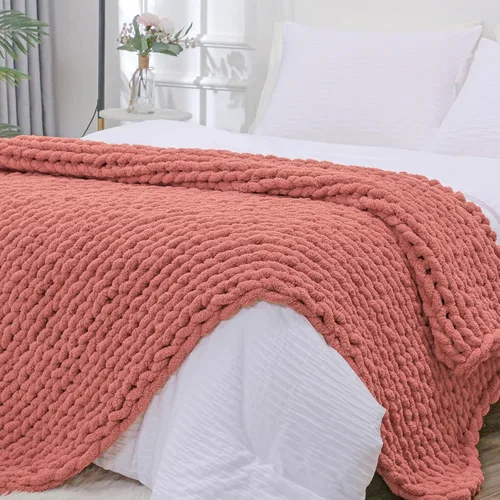 Miniatura 9 de Bigacogo Manta de punto grueso para sofá, 51 x 63 pulgadas, 100% tejida a mano con hilo de felpilla grueso jumbo, acogedoras y suaves mantas grandes
