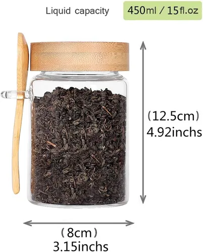 Miniatura 2 de Tarro de vidrio con tapa de rosca y cuchara, paquete de 3 recipientes de té de 16 onzas para té de hojas sueltas, recipientes de sal y azúcar