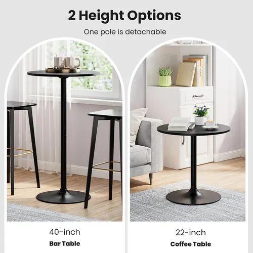 Miniatura 4 de Giantex Mesa de bar dos en uno con poste desmontable, base de metal, parte superior redonda de 24 pulgadas, 40 pulgadas/22 pulgadas de altura Negro