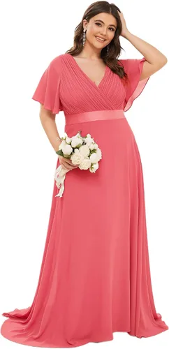 Miniatura 177 de Ever-Pretty Vestido formal para mujer, Navidad, Año Nuevo, cuello en V, gasa, talla grande, largo hasta el suelo, vestido de dama de honor