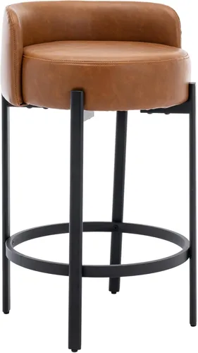 Miniatura 8 de Ya-Home Juego de 2 taburetes de bar modernos, de piel sintética, de 26 pulgadas, altura de mostrador, con respaldo bajo, taburetes tapizados