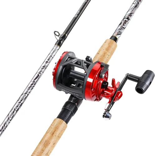 Miniatura 2 de Sougayilang Fiberglass Fishing Rod Combo with Conventional Reel, Durable P-Cork Rod Handle, Medium Heavy for Catfish Salmon and Steelhead