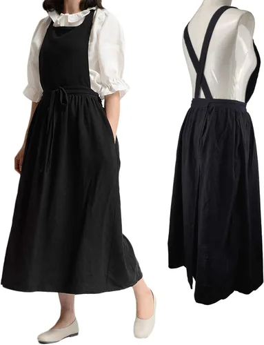 Miniatura 5 de Delantal largo de algodón plisado con espalda en X para cocina, jardín, floristería, ropa de trabajo, vestido con babero