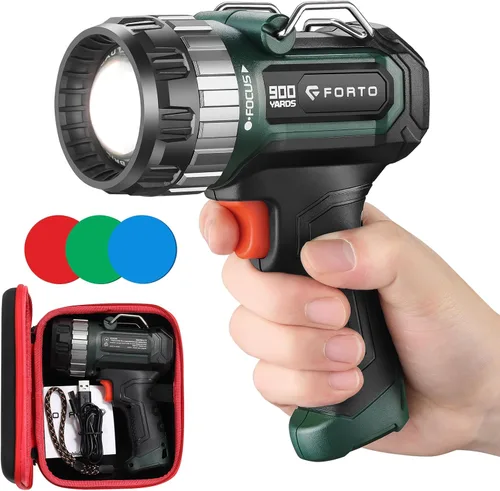 Miniatura 12 de FORTO Foco recargable de 1400 lúmenes - Linterna LED de mano con zoom, batería de 8 horas, haz de 2700 pies, enfoque ajustable y soporte