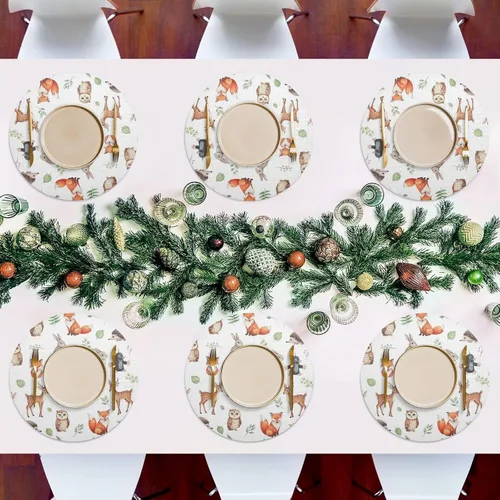 Miniatura 7 de Cute Animals Owl Fox White PVC Placemat, Non Slip Heat Proof Table Mat for Kitchen one sizex1