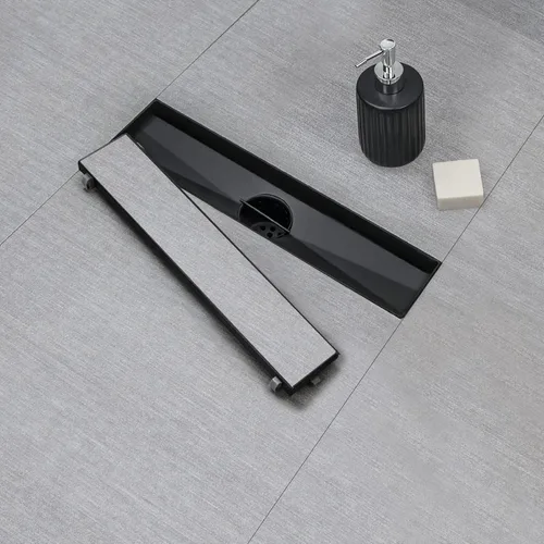 Miniatura 3 de SaniteModar Drenaje de ducha lineal, drenaje de ducha negro de 12 pulgadas con panel 2 en 1 de inserción plana y de azulejos, drenaje de suelo