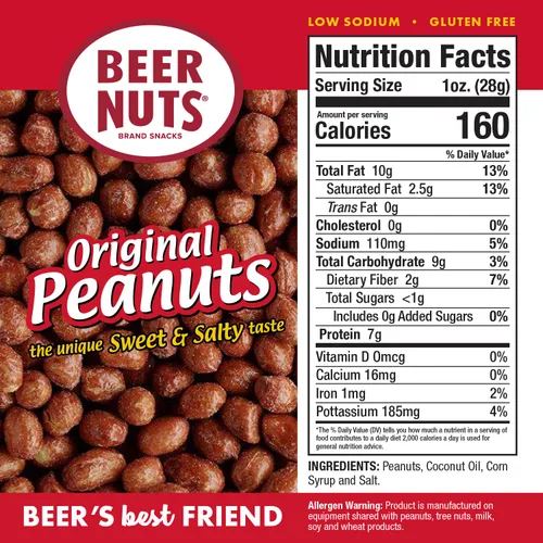 Miniatura 2 de BEER NUTS Original Peanuts - Nueces de barra dulces y saladas, sin gluten, kosher, bocadillos de maní bajos en sodio hechos en los Estados Unidos