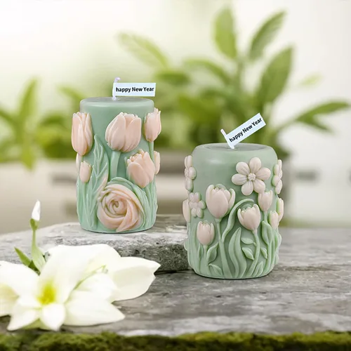 Miniatura 5 de Molde de vela en espiral de silicona con forma de tulipán y peonía de flores 3D, moldes de fundición de resina de silicona para velas, resina