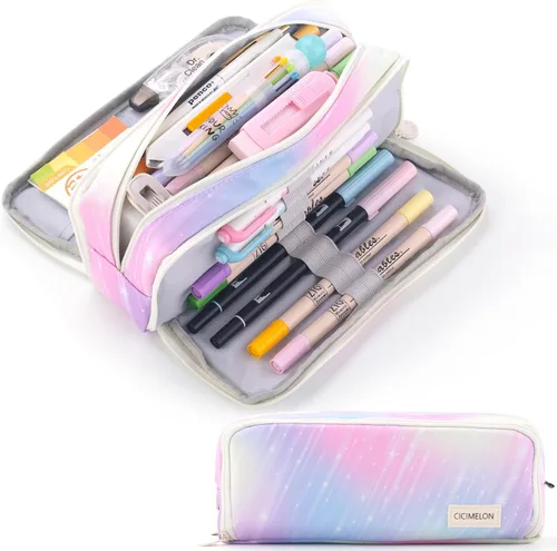 Miniatura 10 de CICIMELON - Estuche de gran capacidad para lápices con 3 compartimentos para la escuela, adolescente, niña, hombre y mujer Azul claro