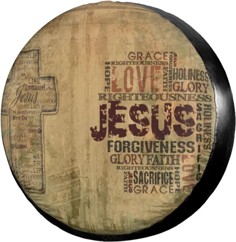 Funda de neumático de repuesto con versículo bíblico cristiano religioso con palabras de Jesús con cruz, a prueba de polvo, para remolque, RV, SUV y