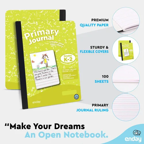 Miniatura 2 de Enday Diario primario para grados K-2, diario de escritura primaria, cuaderno de composición primaria a rayas de media página para niños, cuaderno