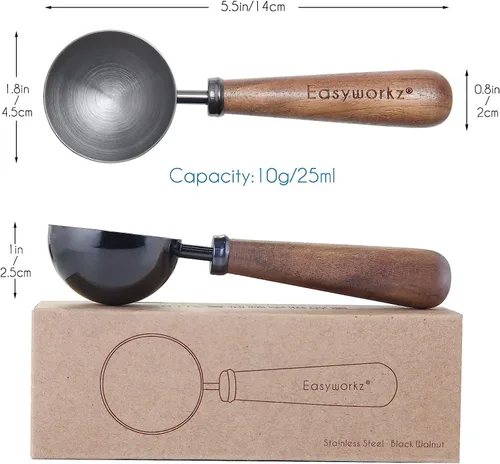 Miniatura 6 de Easyworkz Cuchara de café retro de acero inoxidable con mango de nogal negro, 0.35 oz - cuchara medidora (Gunmetal)