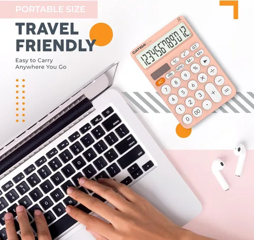 Miniatura 7 de CATIGA Calculadora de escritorio de 12 dígitos Calculadora de escritorio básica con pantalla LCD grande, botones grandes, 4 funciones, energía solar