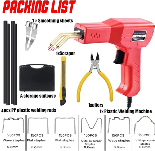 Miniatura 2 de Soldador de plástico, kit de reparación de soldadura de plástico 2 en 1 con 1000 grapas calientes, 4 varillas de soldadura de plástico, cuchillo