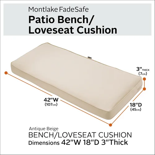 Miniatura 3 de Classic Accessories, Montlake FadeSafe - Cojín para banco de exteriores resistente al agua, 42x18x3 pulgadas, beige antiguo