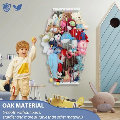 Miniatura 3 de PHOENANCEE Organizador de juguetes de peluche, juego de 2 estantes de almacenamiento de pared de animales de peluche para niños, soporte colgante