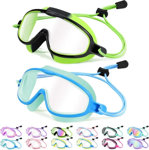 Miniatura 12 de Vvinca Gafas de natación para niños con correa elástica amplia visión anti niebla UV máscara de piscina gafas para 3-10 niños pequeños niñas niños