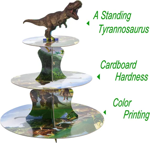 Miniatura 2 de Soporte para cupcakes de dinosaurio de 3 niveles para fiesta de cumpleaños de niños, soporte de cartón para 24 cupcakes